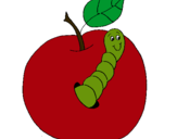 Dibujo Manzana con gusano pintado por diandra