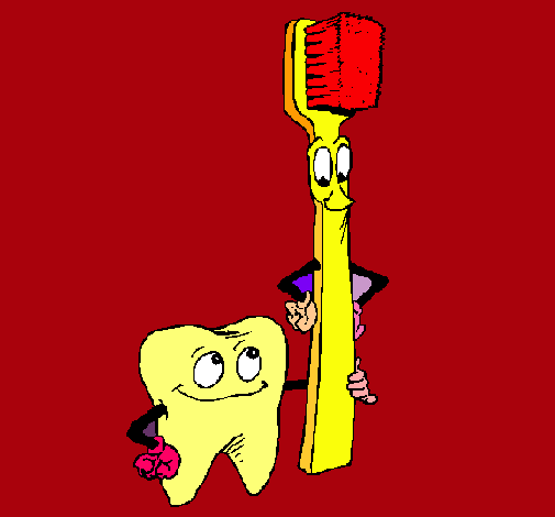 Muela y cepillo de dientes