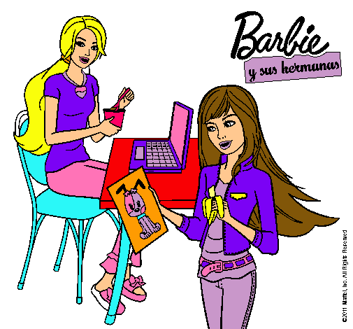 Barbie y su hermana merendando