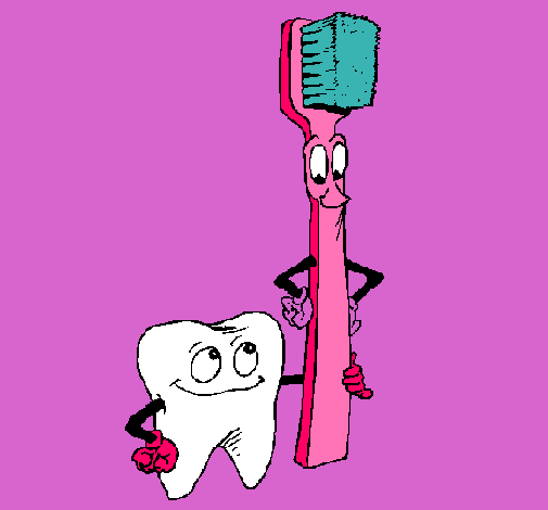 Muela y cepillo de dientes