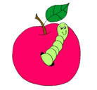 Dibujo Manzana con gusano pintado por KITO