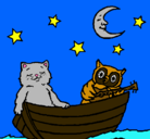 Dibujo Gato y búho pintado por cieloromina