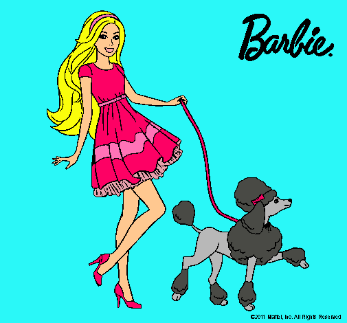 Barbie paseando a su mascota