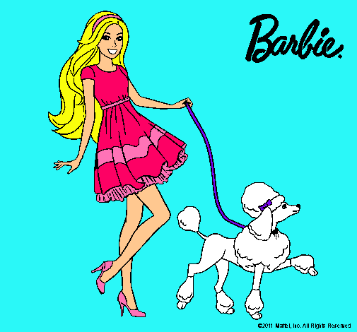 Barbie paseando a su mascota