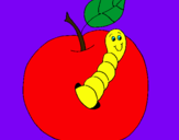 Dibujo Manzana con gusano pintado por josslaidy