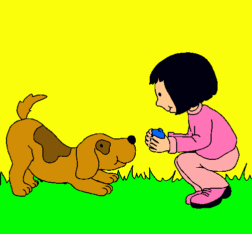 Niña y perro jugando