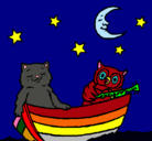 Dibujo Gato y búho pintado por corazonzita