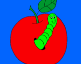 Dibujo Manzana con gusano pintado por vixtoria