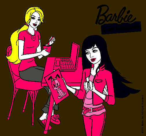 Dibujo Barbie y su hermana merendando pintado por CRIStal858