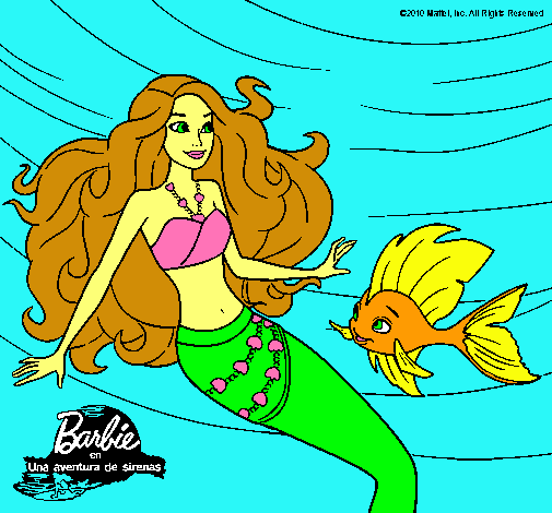 Dibujo Barbie sirena con su amiga pez pintado por alvaroso