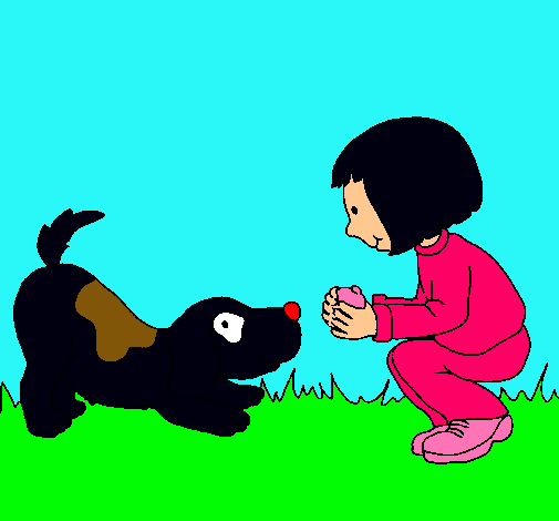 Niña y perro jugando