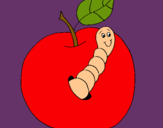 Dibujo Manzana con gusano pintado por timotyno