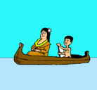 Dibujo Madre e hijo en canoa pintado por ESPADA