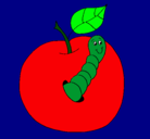 Dibujo Manzana con gusano pintado por lulunili