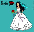 Dibujo Barbie vestida de novia pintado por nelebana