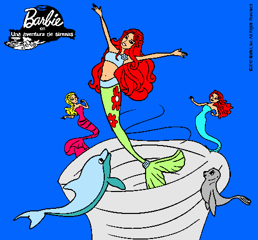 Dibujo Barbie sirena contenta pintado por Overladies