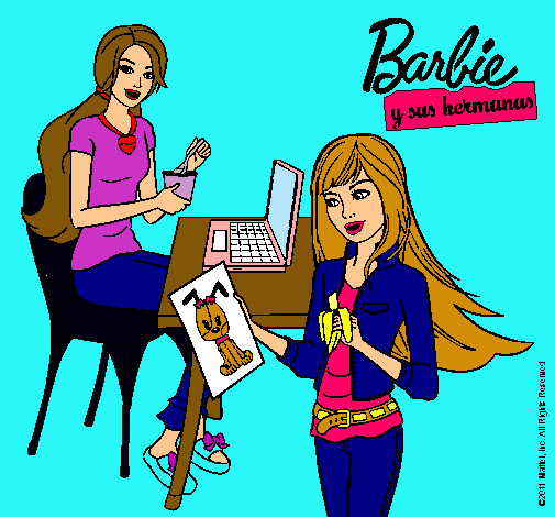 Barbie y su hermana merendando