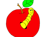 Dibujo Manzana con gusano pintado por klgdg