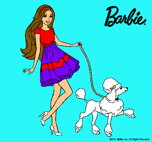 Barbie paseando a su mascota