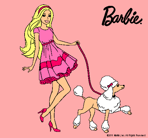 Barbie paseando a su mascota