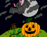 Dibujo Paisaje de Halloween pintado por calabaza
