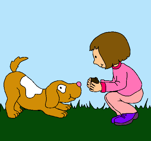 Niña y perro jugando