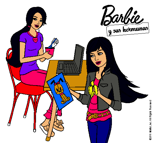 Barbie y su hermana merendando