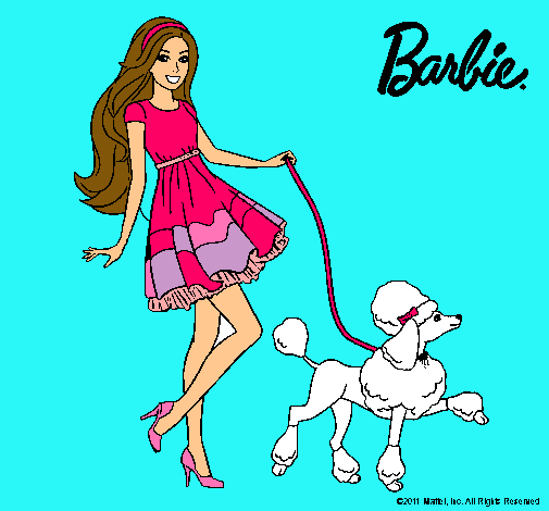 Barbie paseando a su mascota