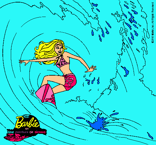 Barbie practicando surf