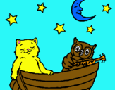 Dibujo Gato y búho pintado por buoygata