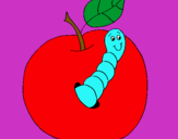 Dibujo Manzana con gusano pintado por gabrielitaaa