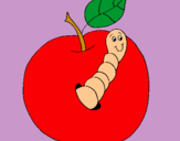 Dibujo Manzana con gusano pintado por lucia32