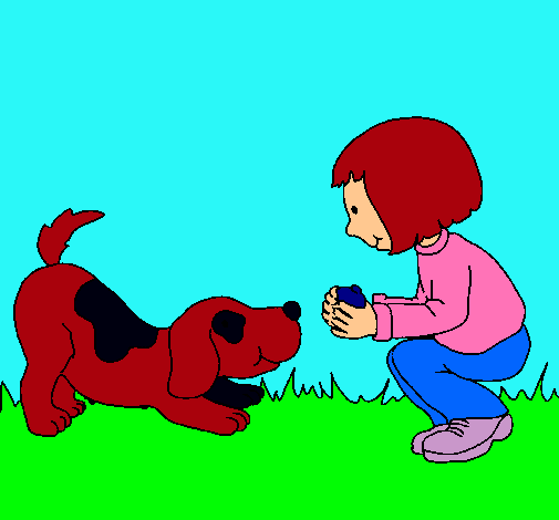 Niña y perro jugando