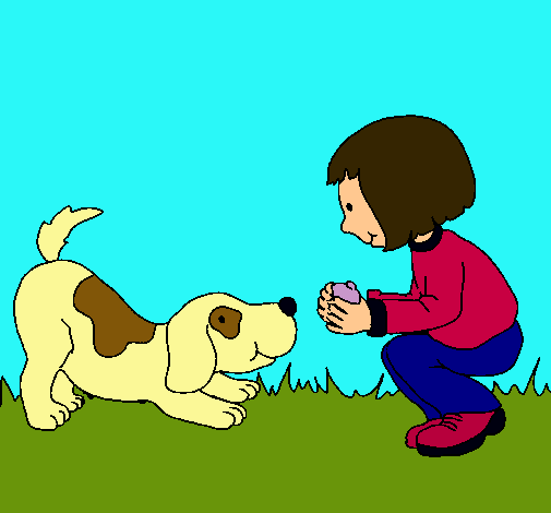 Niña y perro jugando