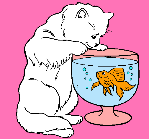 Dibujo Gato mirando al pez pintado por Roochaah_C