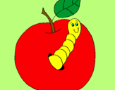 Dibujo Manzana con gusano pintado por tati12