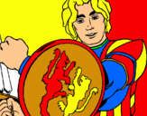 Dibujo Caballero con escudo de león pintado por clin