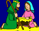 Dibujo Adoran al niño Jesús pintado por burrito