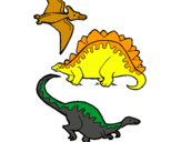 Dibujo Tres clases de dinosaurios pintado por dinomundos