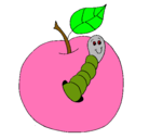 Dibujo Manzana con gusano pintado por perita