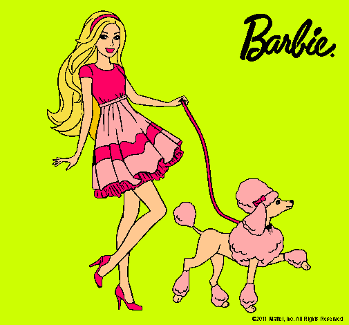 Barbie paseando a su mascota