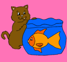 Dibujo Gato y pez pintado por Monchiita 