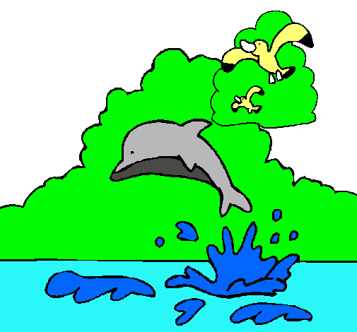 Dibujo Delfín y gaviota pintado por grettel21