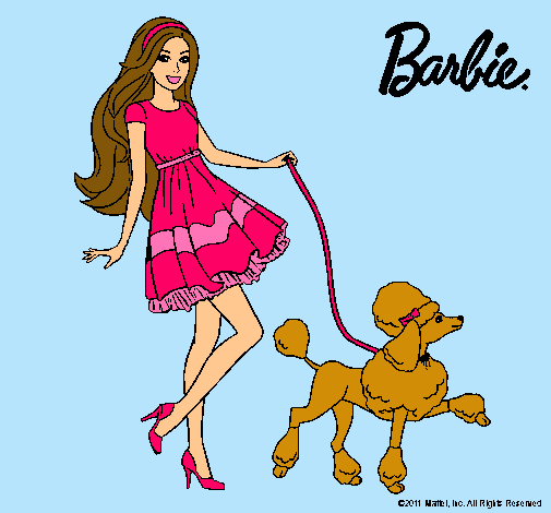 Barbie paseando a su mascota