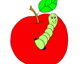 Dibujo Manzana con gusano pintado por maria1234566