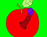 Dibujo Manzana con gusano pintado por masy