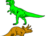 Dibujo Triceratops y tiranosaurios rex pintado por santiaguito