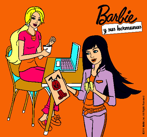 Barbie y su hermana merendando