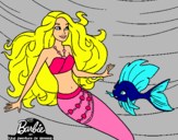 Dibujo Barbie sirena con su amiga pez pintado por moxie