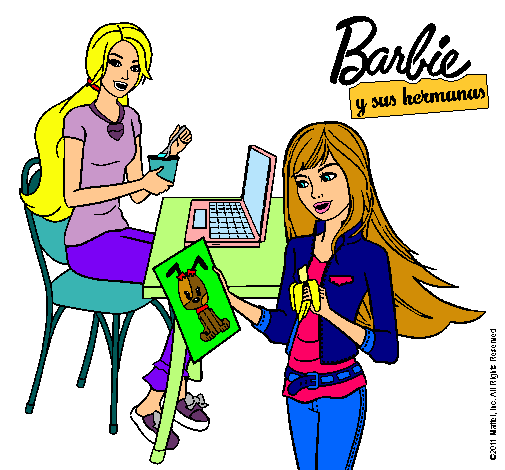 Barbie y su hermana merendando